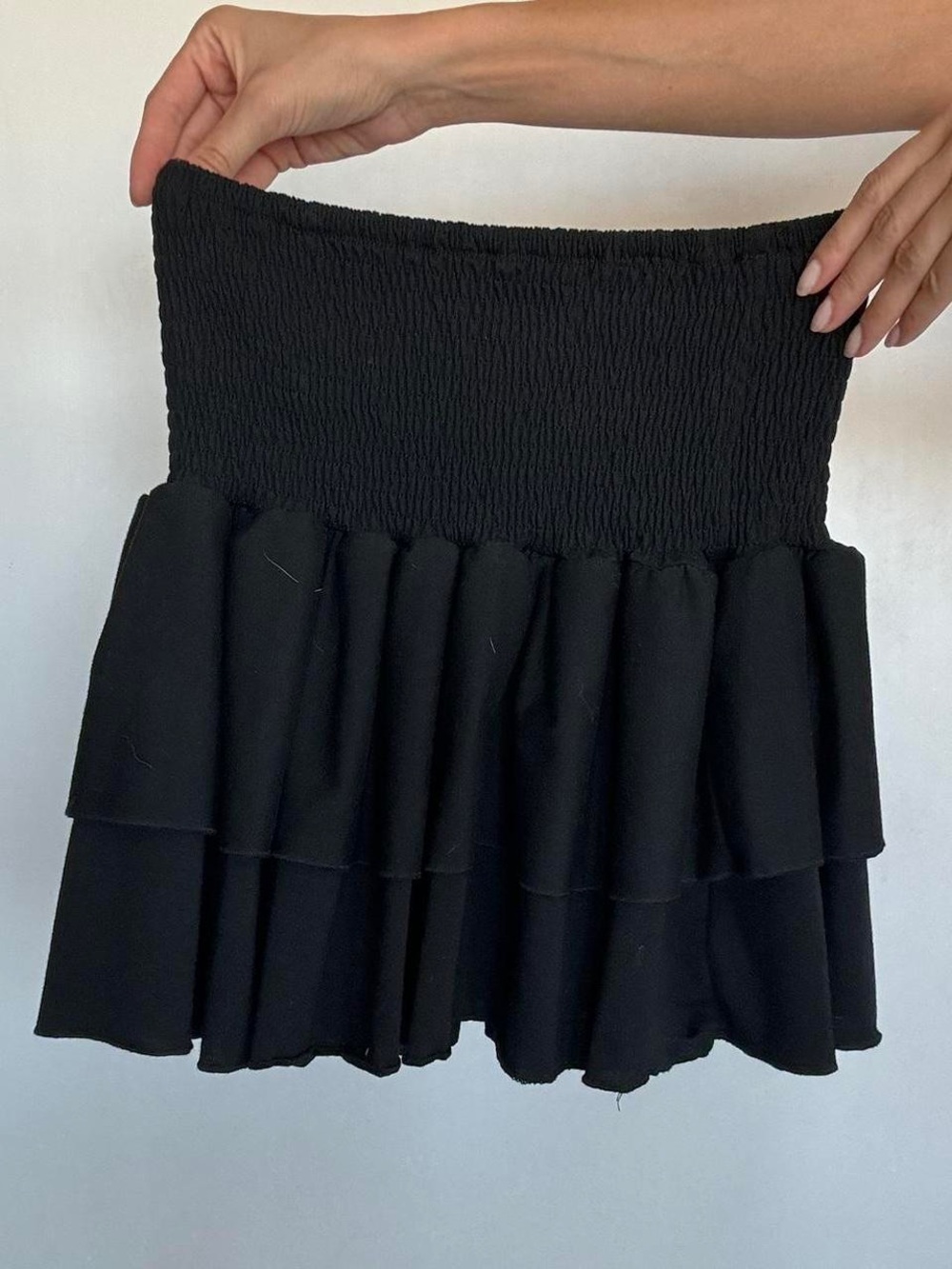 SHEIN Black Smocked Tiered Skater Mini Skirt